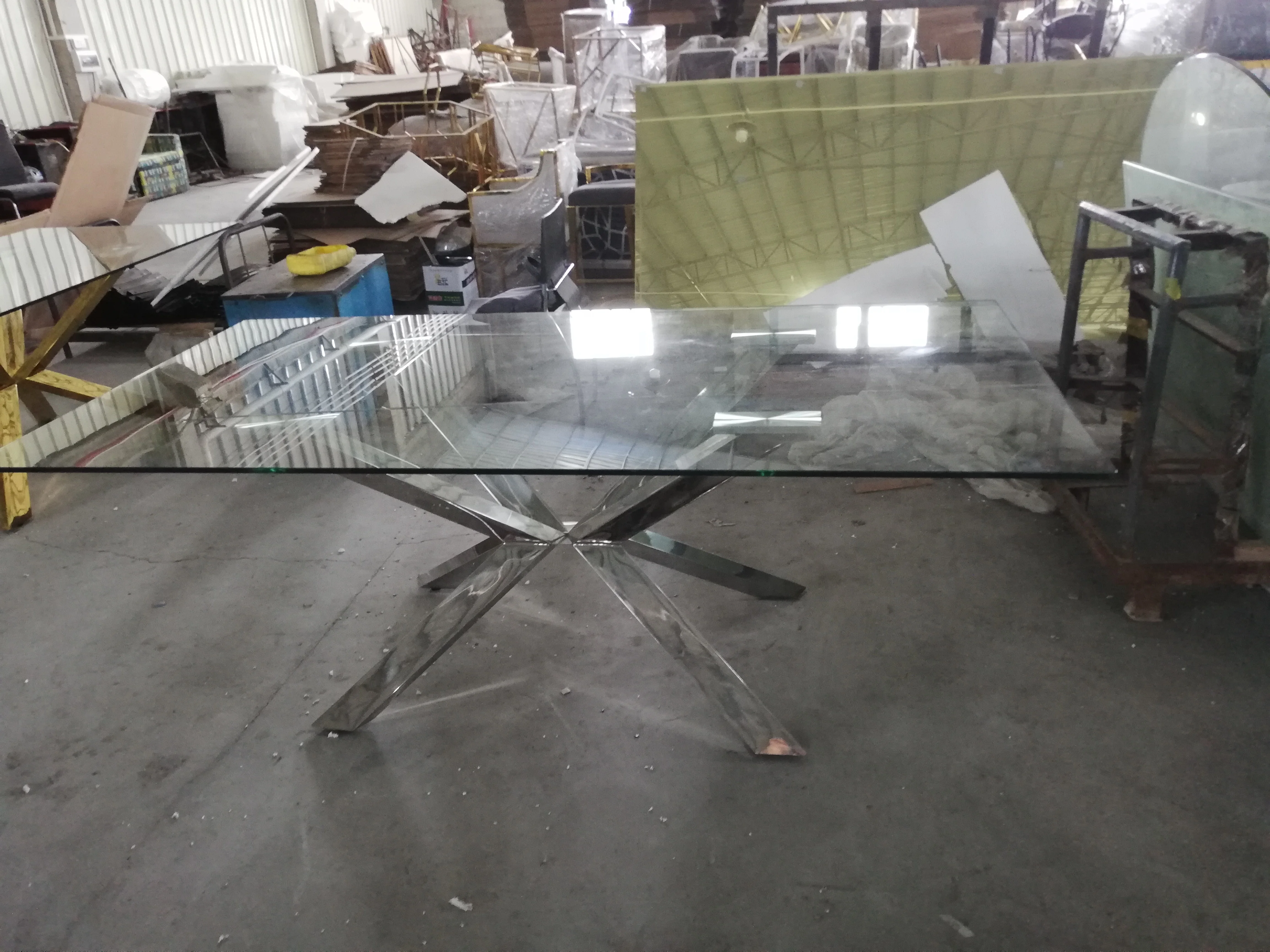X Legs Luxury Lifestyle Visionnaire Interior Design Contemporary Gold Plated Luxury Stainless Steel Glass Dining Table