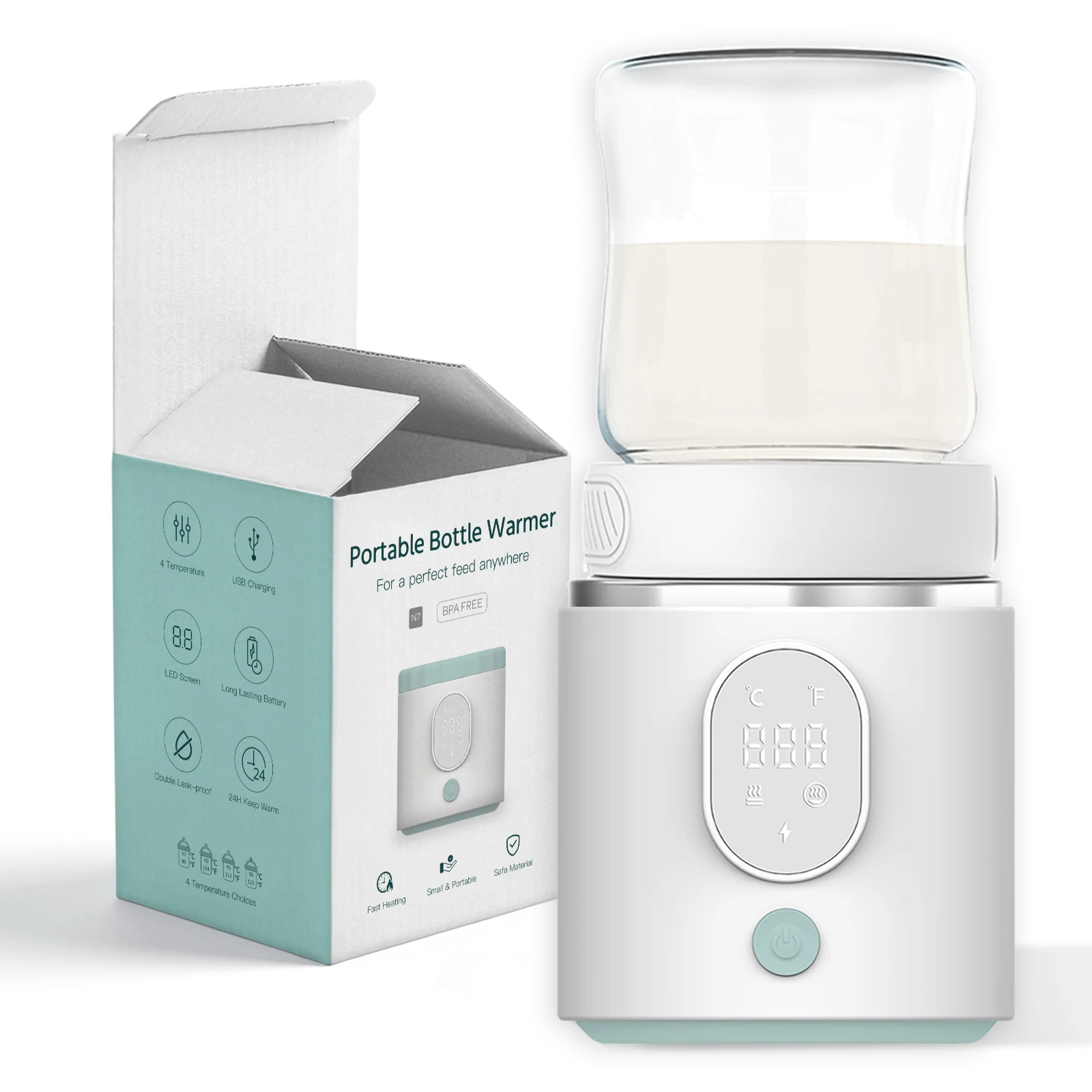 Factory Hot Sale Portable Travel Bottle Warmer Fast milk heater for Breastmilk or Formula N7 Wireless Baby Bottle Warmer