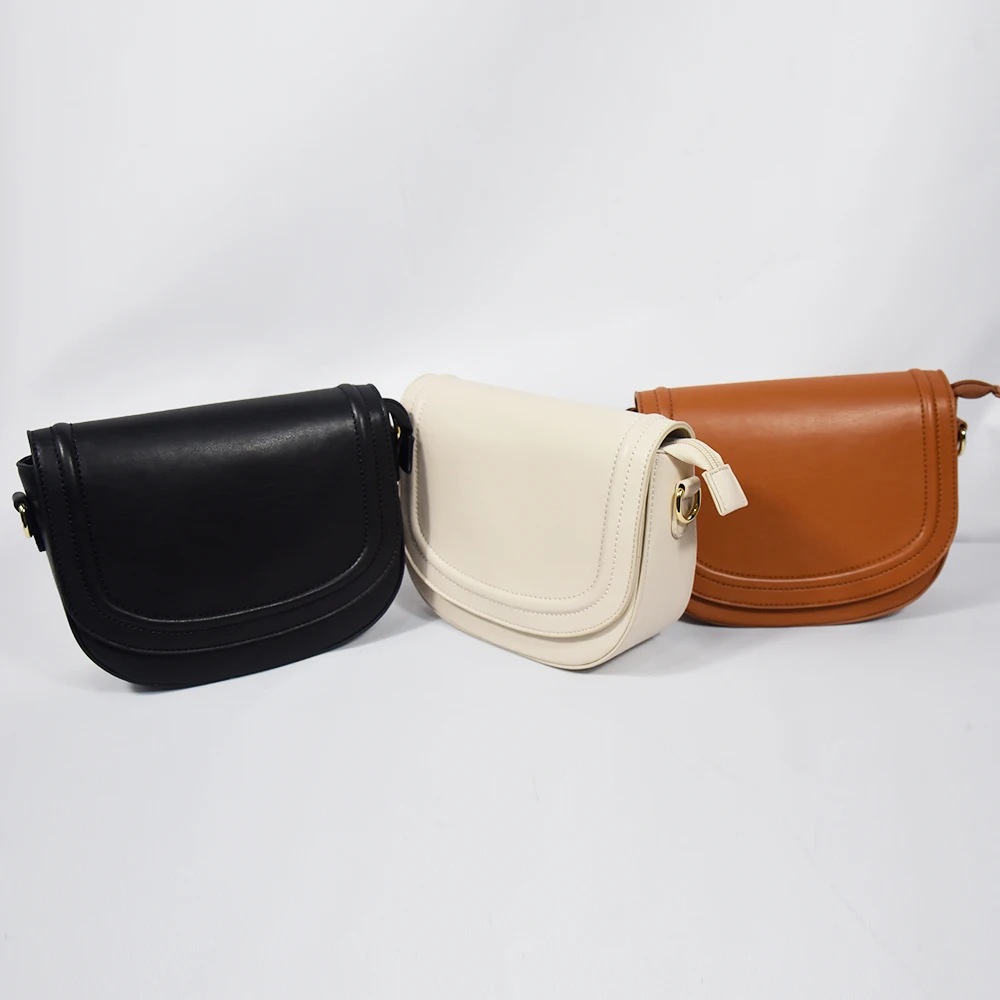 Goatskin  Leather Feeling Saddle shape Classic ladies Design Bag Small Size with Woven Strap Hand Free  for Girls and Women