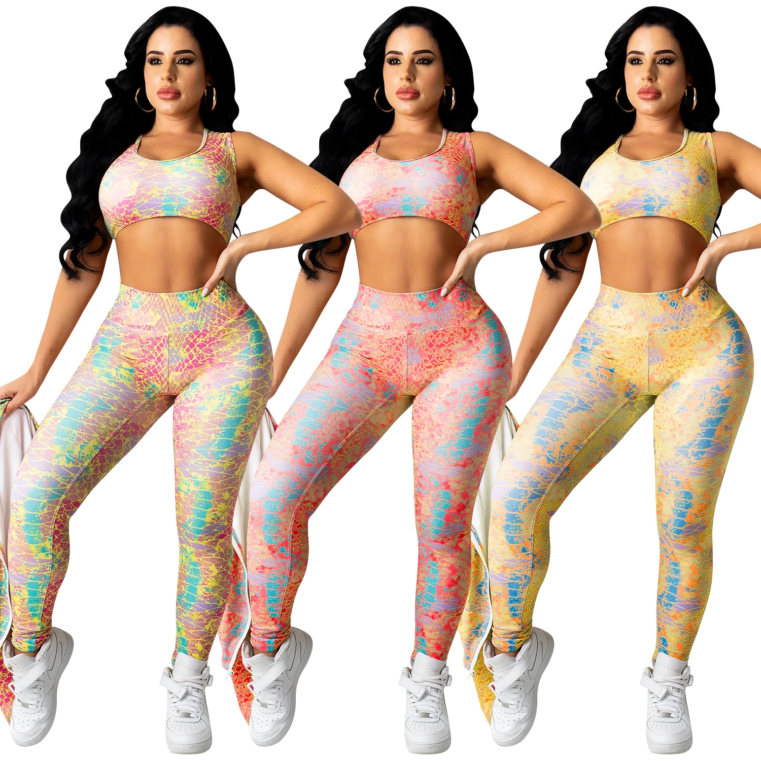 Доставка, оптовая продажа, Модный повседневный комплект из трех предметов XZM5219 с принтом молочного шелка для женщин