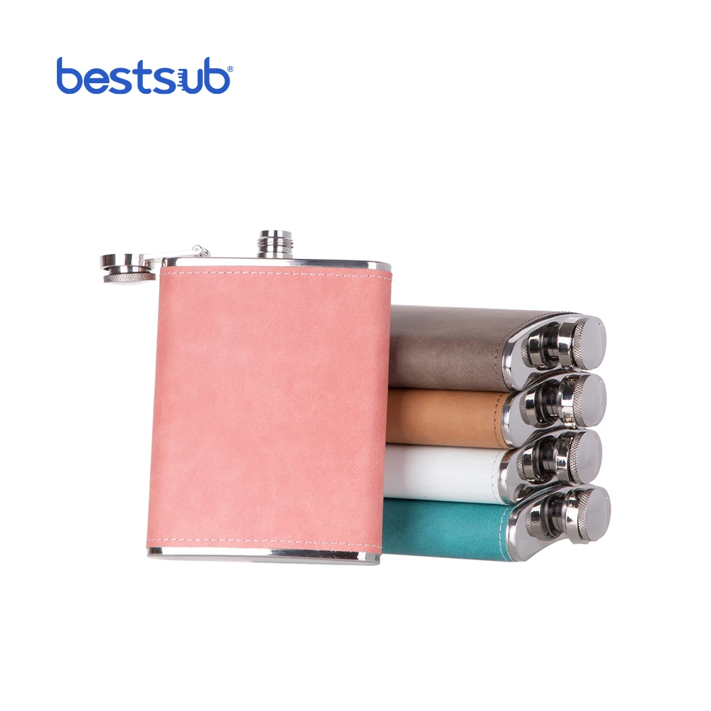 Bestsub Wholesale Supplier 8oz Sublimation Dark Gray Pu Cover Travel Stainless Steel Whiskey Wine Hip Flask