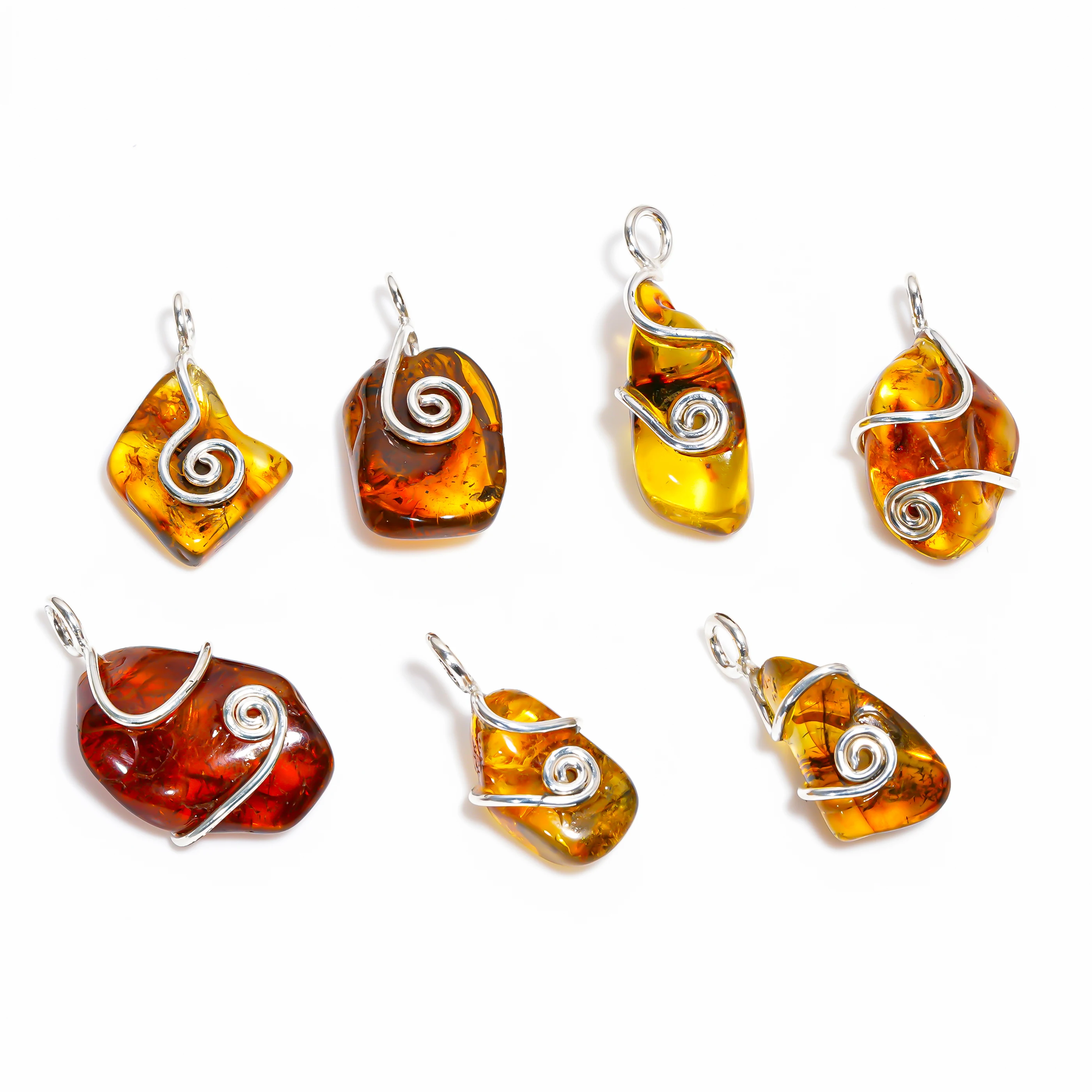 Good Quality Yellow Amber Gemstone Sterling Silver Chain Pendant Necklace Latest Design Wholesale Indian Jewelry