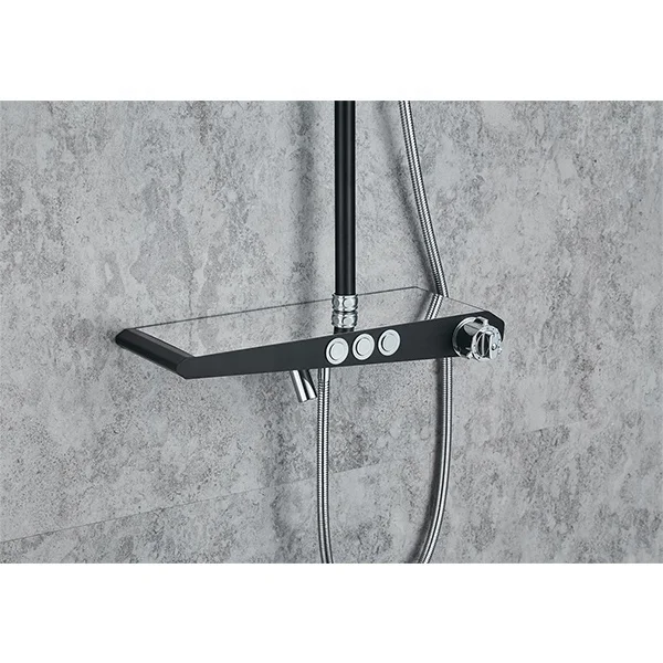 High Quality 304 Stainless Steel Shower Column Black Thermostatic Wall Shower Panel With Rainfall Bathroom Bath Shower Set