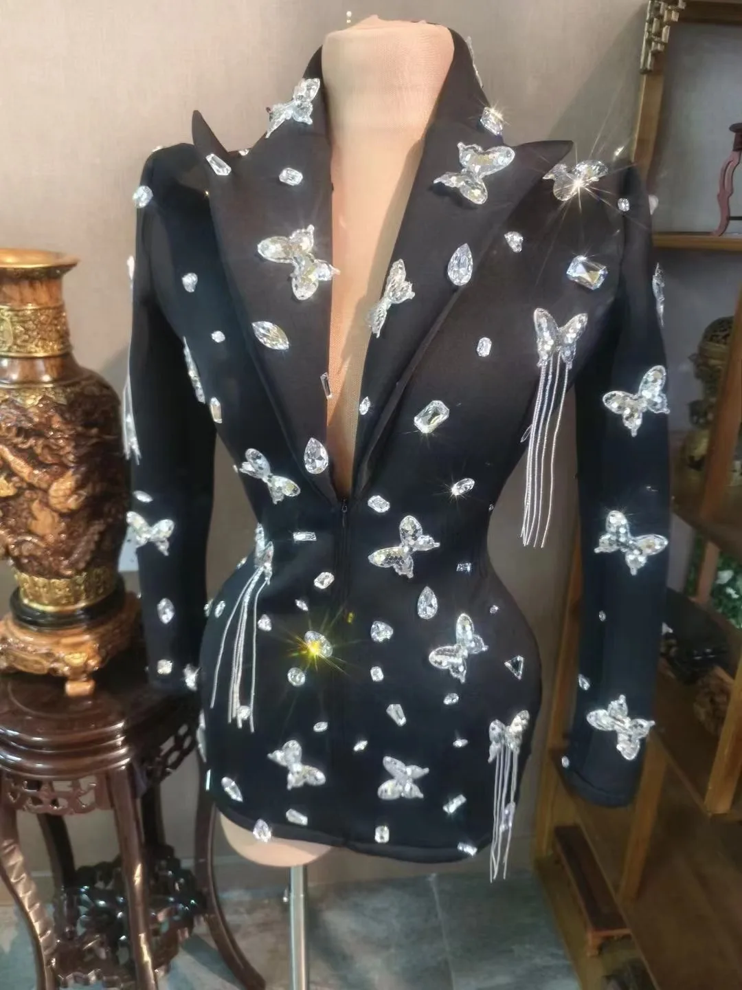 AD1726 New Arrival High Quality V Neck Black Dress With Sleeve Tassel Sexy Club Mini Butterfly Dresses