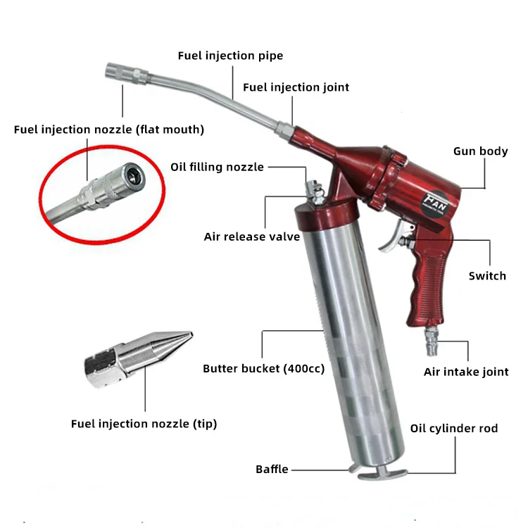 Pneumatic Air Grease Gun 1/4 Inch Air Intake Grease Gun With Oil Drum Capacity 400cc