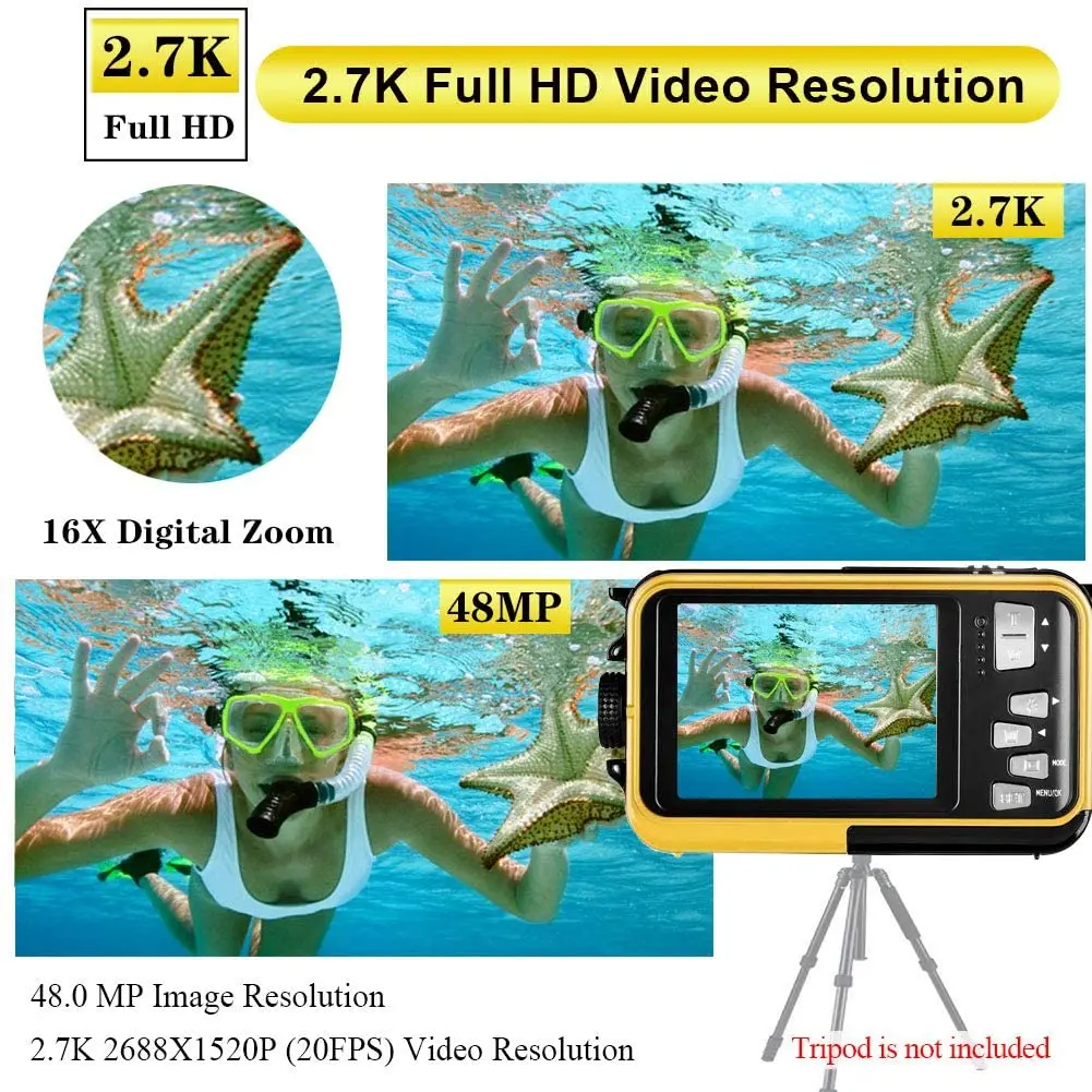 Подводная камера Full HD 2 7 K 48 МП с высоким разрешением водонепроницаемая для подводного плавания и