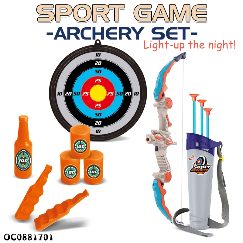 Folding Outdoor Sport Plastic Bow and Suction Cup Arrow Toys Set With Target