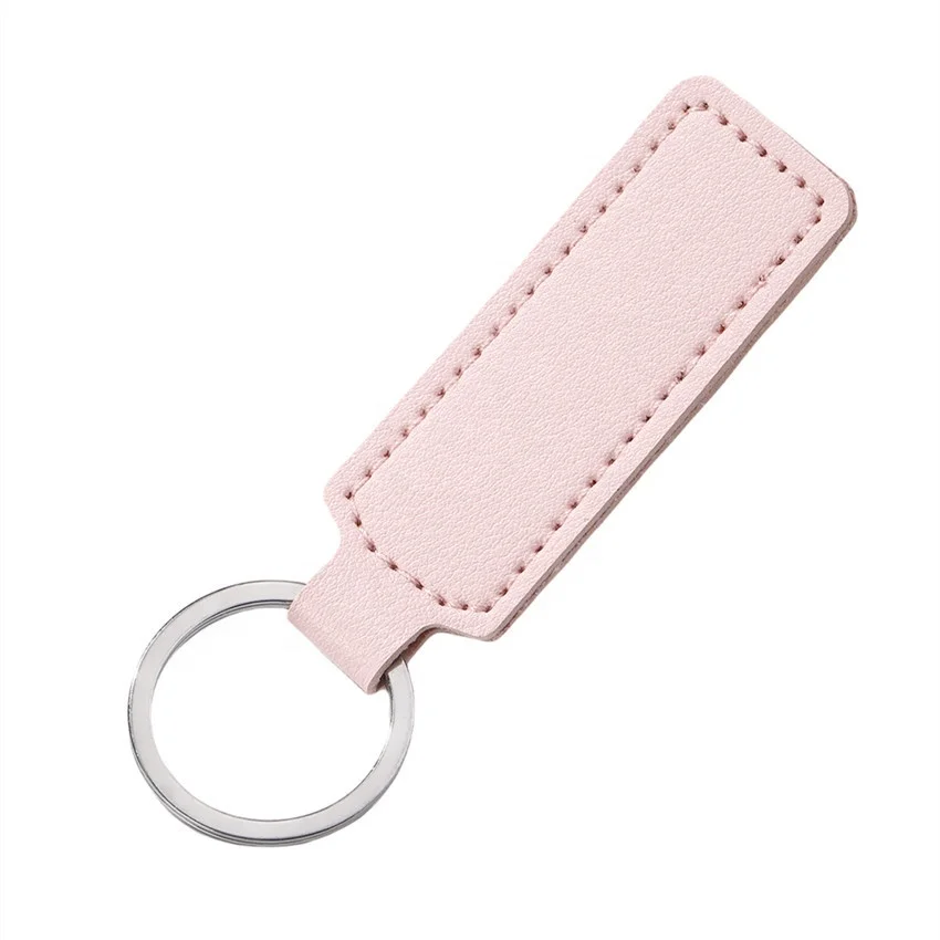 Factory Wholesale Blank Leather Keychain Metal Car Key Ring Luxury Rectangle PU Leather Key Chains