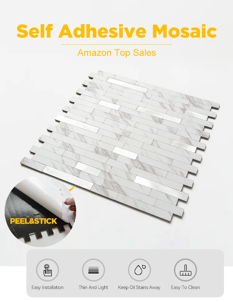 3D PVC vinyl peel and stick tile self adhesive wall mosaic tile for kitchen backsplash