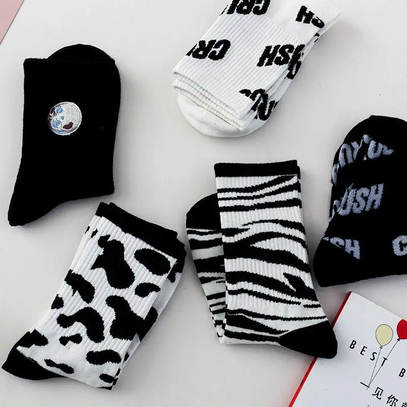 Rbao fashion Medium tube socks summer thin stockings embroidery personality women socks wholesale