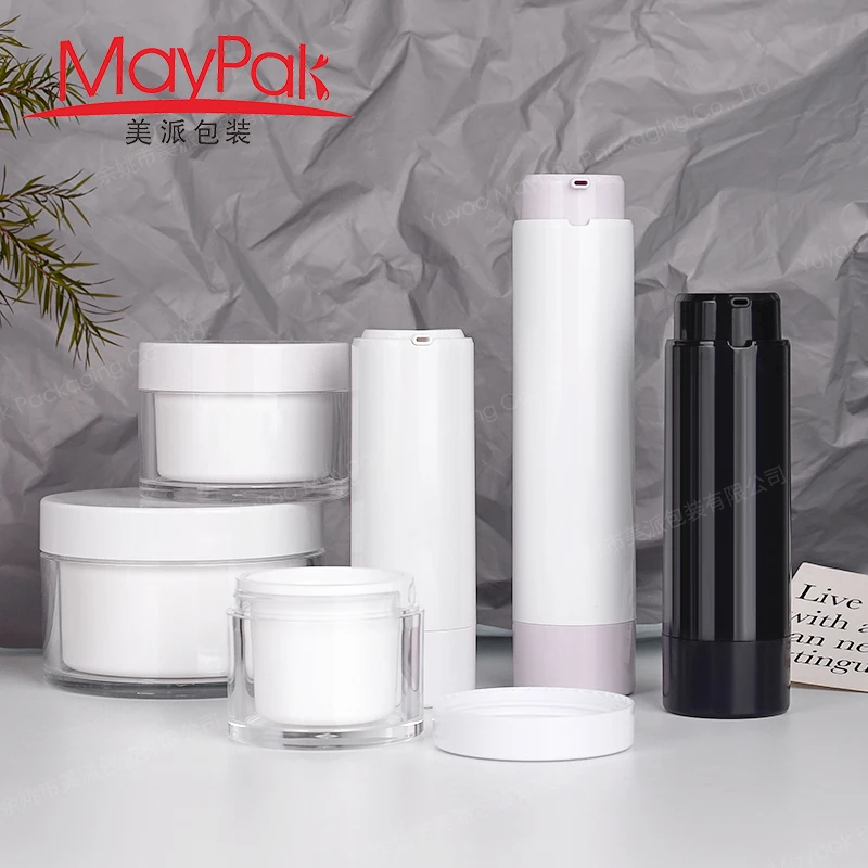 Luxury Lotion Refillable Cosmetic Packaging 30ml 50ml 1oz Black Lock Twist Refill Double Wall Vacuum Airless Pump Cream Bottle