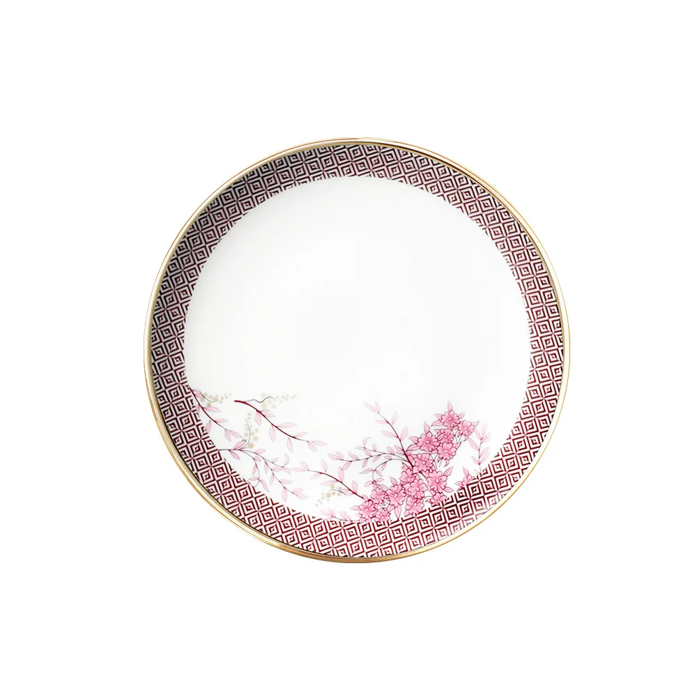 Burgundy Peony Ceramic Dinner Tableware Set Restaurant Crockery Hotelware Events Wedding Gifts Hand Engraved Sustainable