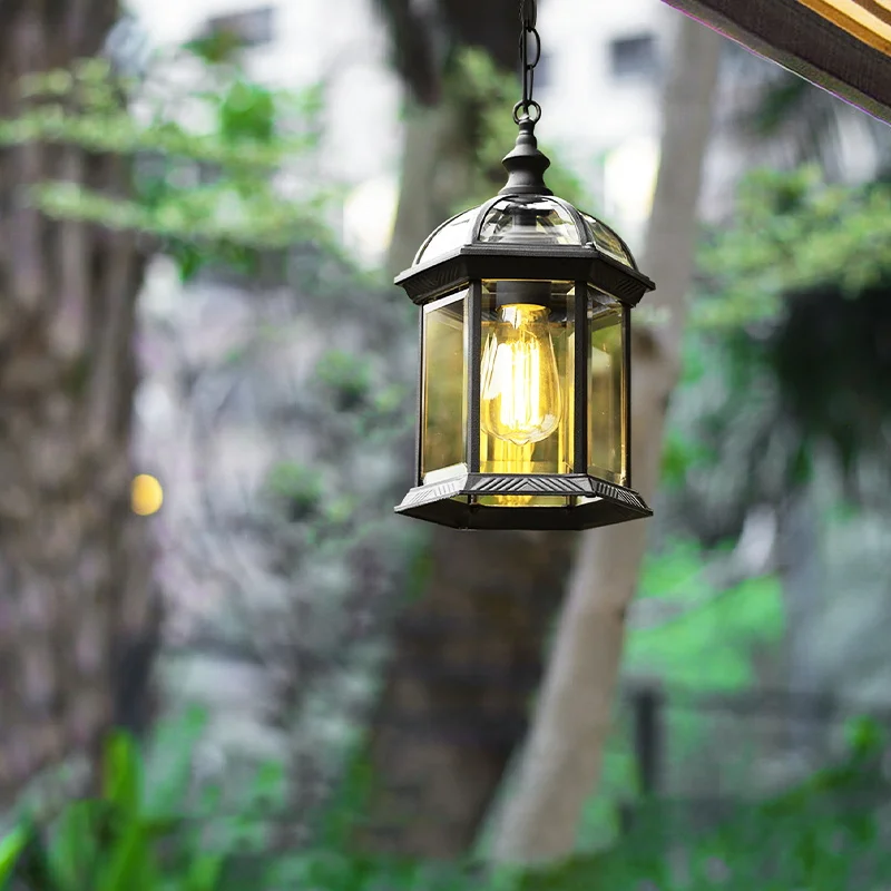 Outdoor retro Rustic Metal loft Vintage industrial aluminium glass Antique waterproof LED Outdoor Chandelier  Pendant lamp