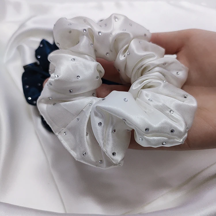 Silk Hair Scrunchies With Crystals 22MM New Fashion Design Silk Hair Ring