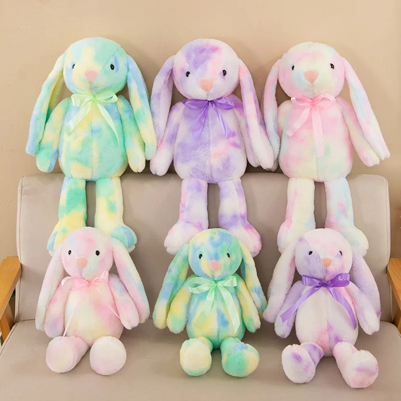 Greenmart Spot Tie-Dyed Long Eared Bunny Kids Soft Companion Custom Toy Plush Easter Rabbit Stuffed Animal Mascot Gift