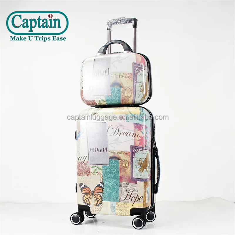 Wholesale Custom Cartoon Luggage Personalized Fashion Full Printing PC Hard Side Trolley Cabin Suitcase With Beauty Case