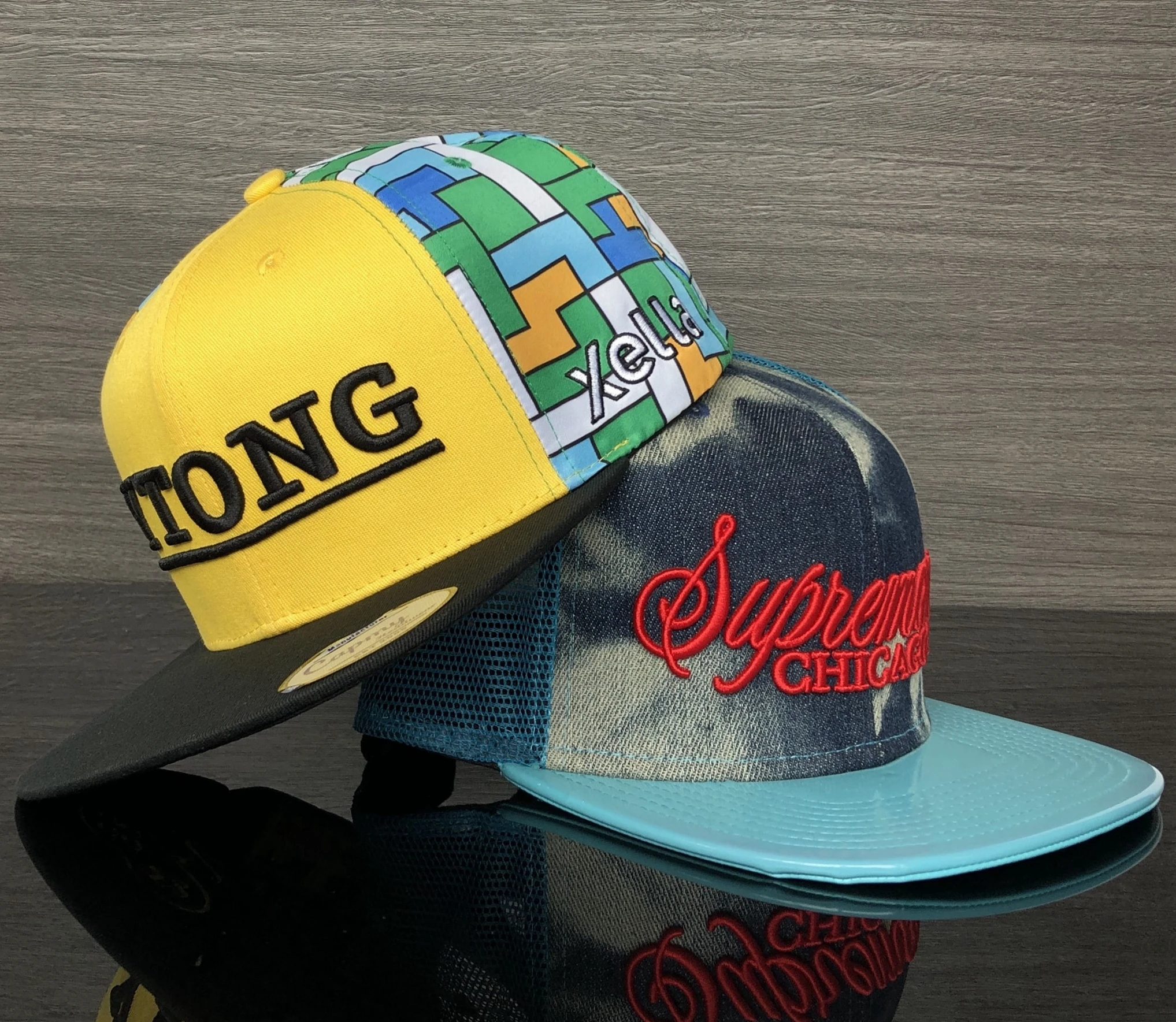 Wholesale 3d Embroidery Logo Snapback Hat Two Tone Yellow Crown 6 Panel Snapback Caps For Man Snapback