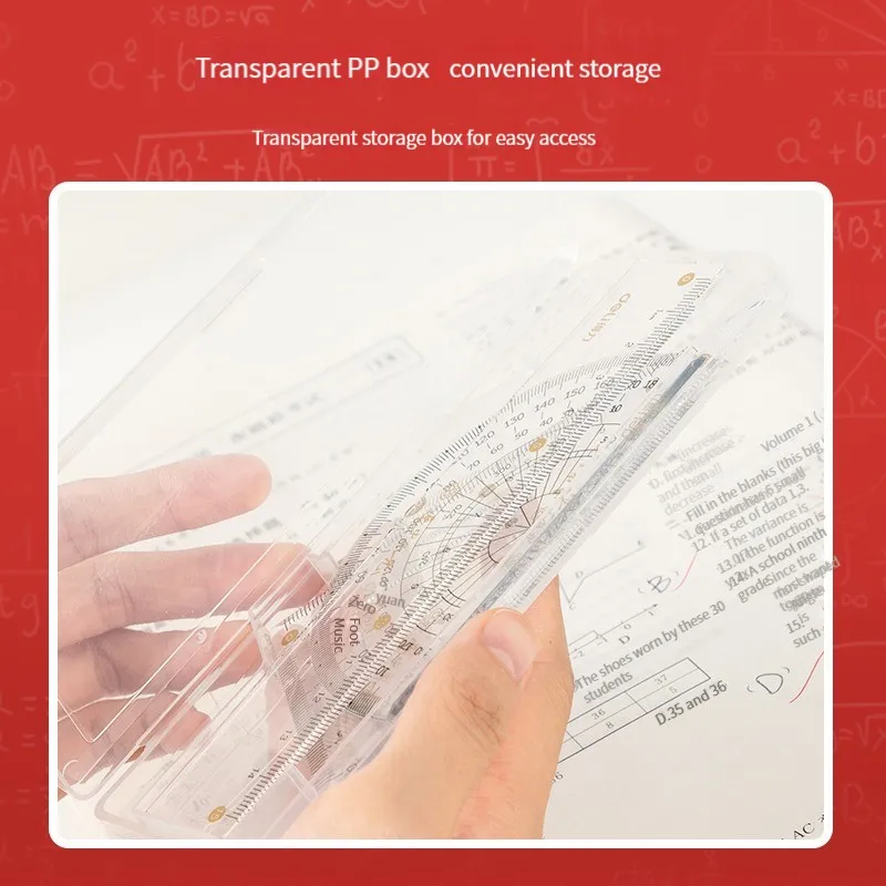 Deli 79525 consecutive middle school ternary examination set ruler, ruler, triangle plate protractor 4 pieces high quality