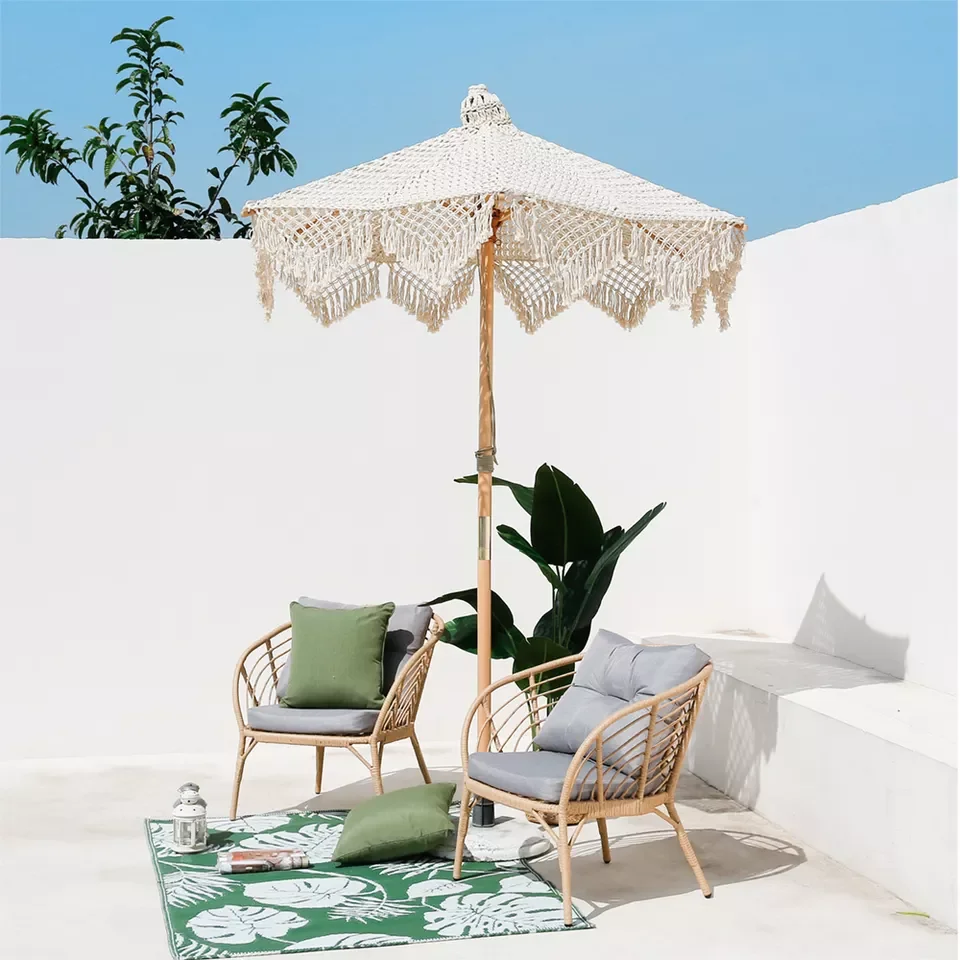 Роскошная уличная мебель, деревянный складной садовый зонт из хлопкового шнура, 9 футов