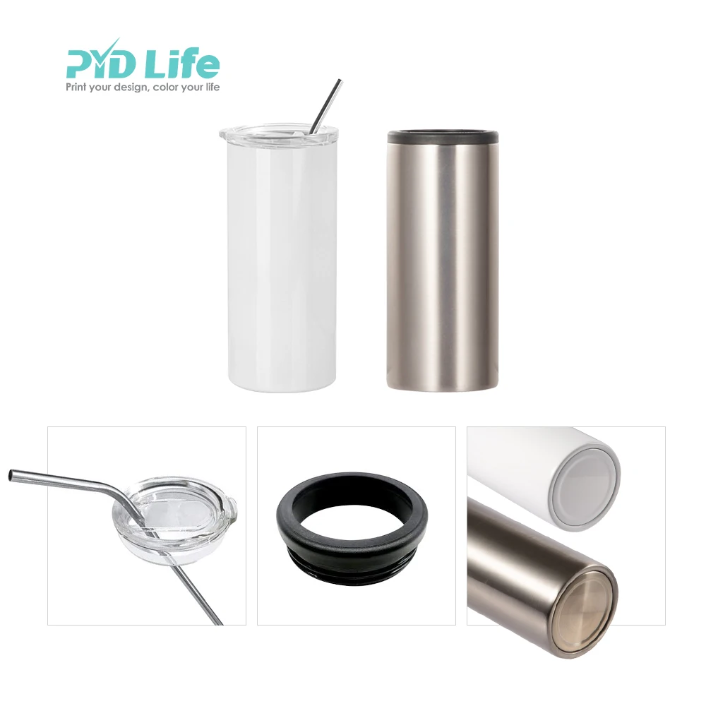 PYD Life Custom Printing 12oz 350 ml 2 in 1 Straw Stainless Steel Sublimation can Cooler Color Tumbler