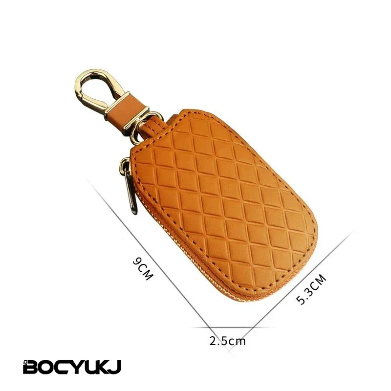 Leather Car Key Case Universal Keychain With Metal Logo For BMW Mercedes Audi VW MINI AMG TRD M Key Cover Protector Accessories