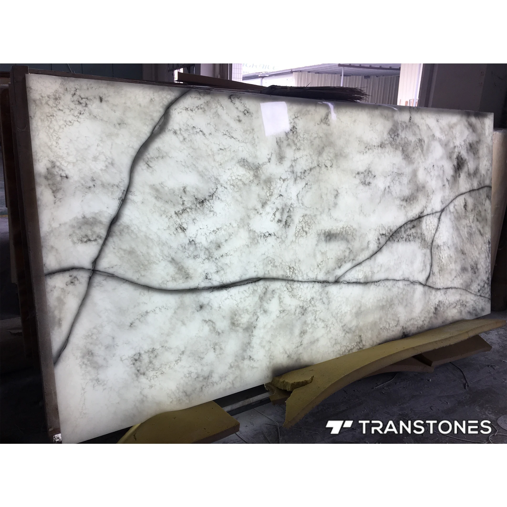 Grey Artificial Marble Wall Cladding Stone Backlit Thin Ceiling Tiles Glossy Alabaster Resin Panel For Onyx Bar & Countertop