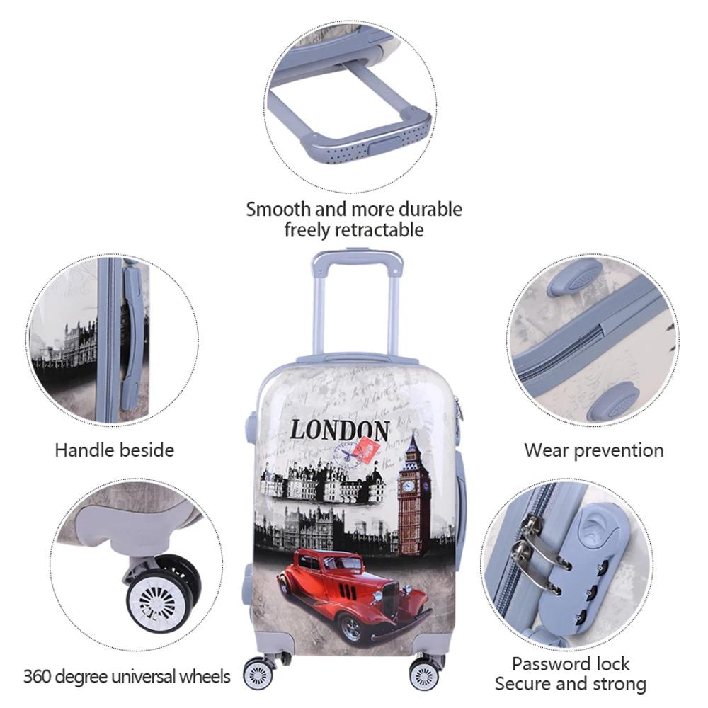 Чемодан для переноски из поликарбоната в стиле ретро, уникальный Дорожный чемодан, красивый комплект из 3 предметов