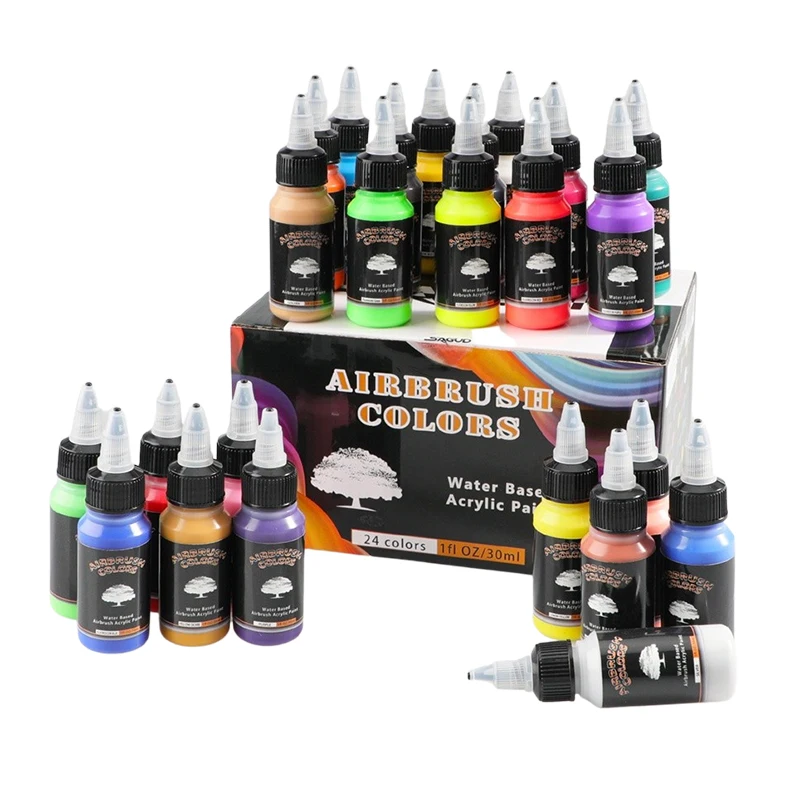 LinhaivetA 24 Acrylic Colors Waterproof Ready to Air Brush Gun Airbrush Paints