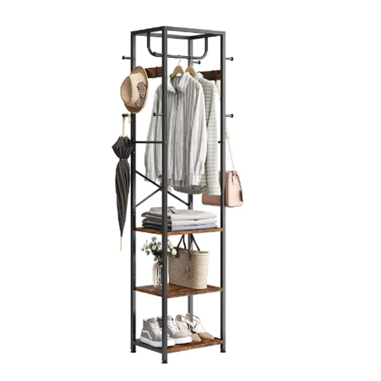 Shelf Hallway Clothes Racks Rack Freestanding Hall Tree With 3 Storage Shelves and 12 Hooks  Hanger Wardrobe