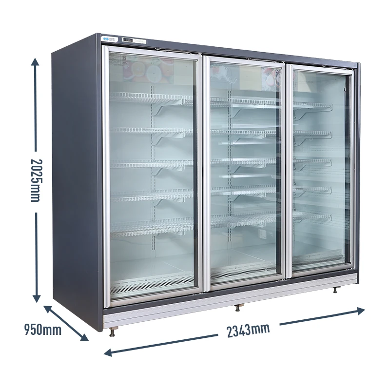 Upright 4 glass door commercial refrigerator for supermarket