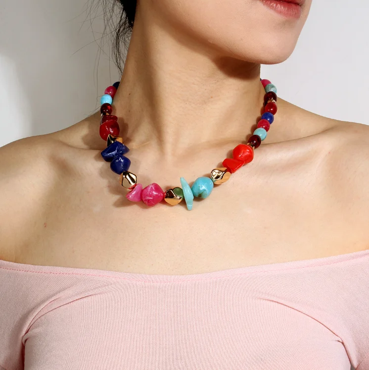 Handmade Multicolored Resin Acrylic Beads link Collar Necklace For Women Statement Turquoise Choker Necklace Jewelry Wholesale