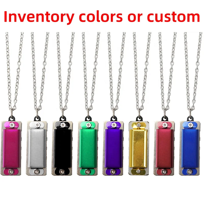 Custom Logo Mini Harmonica Chromatic Harmonicas 4 Holes 8 Tones Mouth Organ Toy Adorable Kids and Adult Harmonica Necklace Set