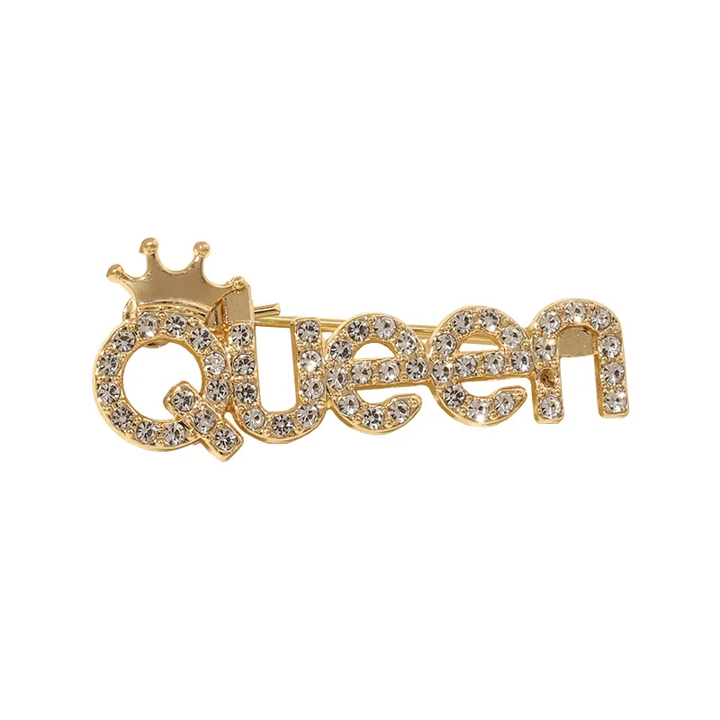 Jachon Wholesales Shining Elegant Overcoat Brooch Pin Crystal Rhinestone Crown Letters Brooches Women Clothing Accessories