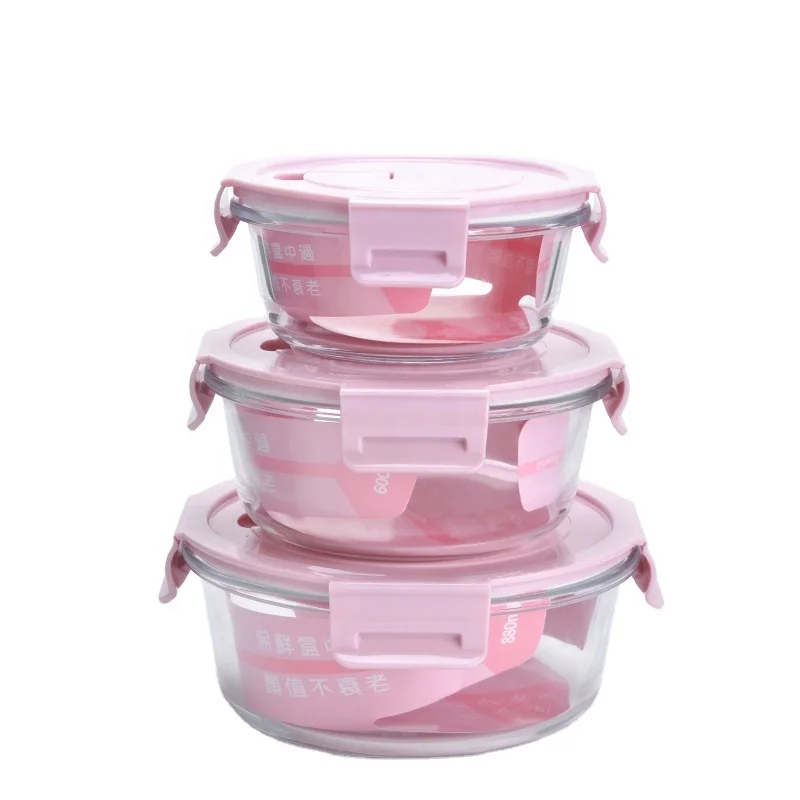 3pcs 4pcs set Heat-Resistant Glass Container Microwavable Food Container  with lock lid or wood lid for Back to School lunch box