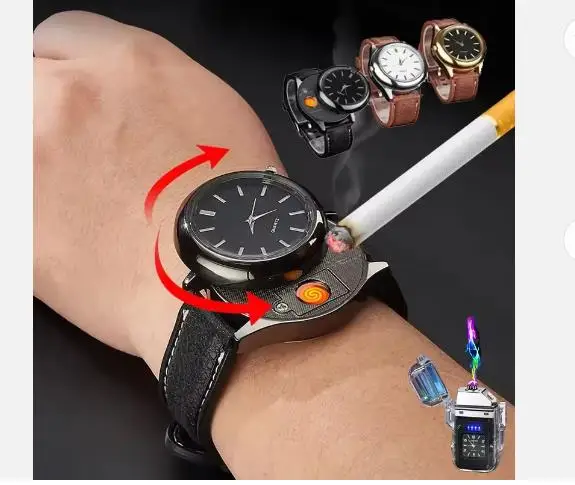 Usb Charging Lighter Smart Watch Lighter Cigarette for men Wristwatch gift Electronic USB lighter watch