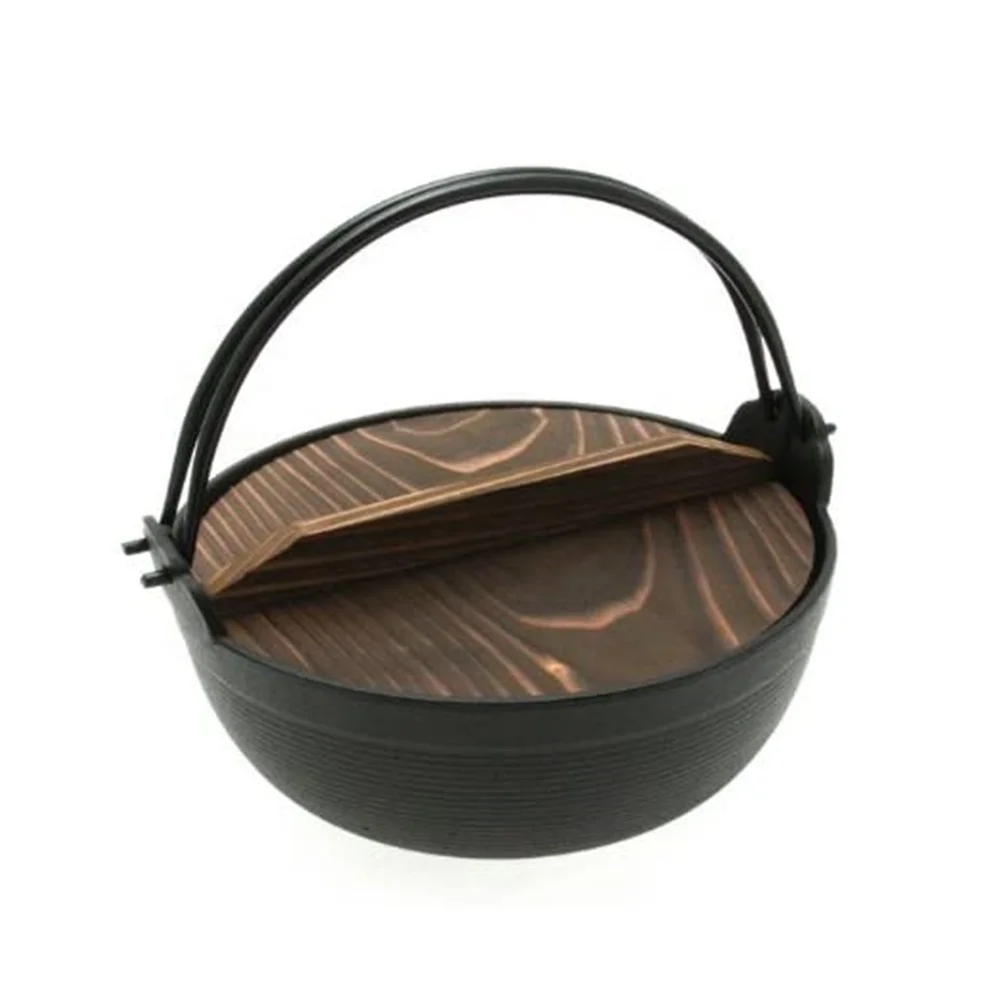 Cast Iron Sukiyaki Hot Pot / Cooking Pot with Wooden Lid