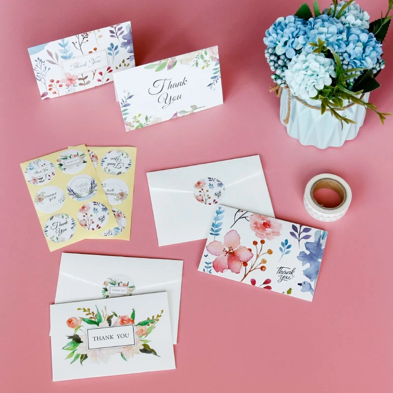 Custom Printing Luxury Thank You Cards Set With Envelope And Stickers Greeting Card For Business Or Birthday