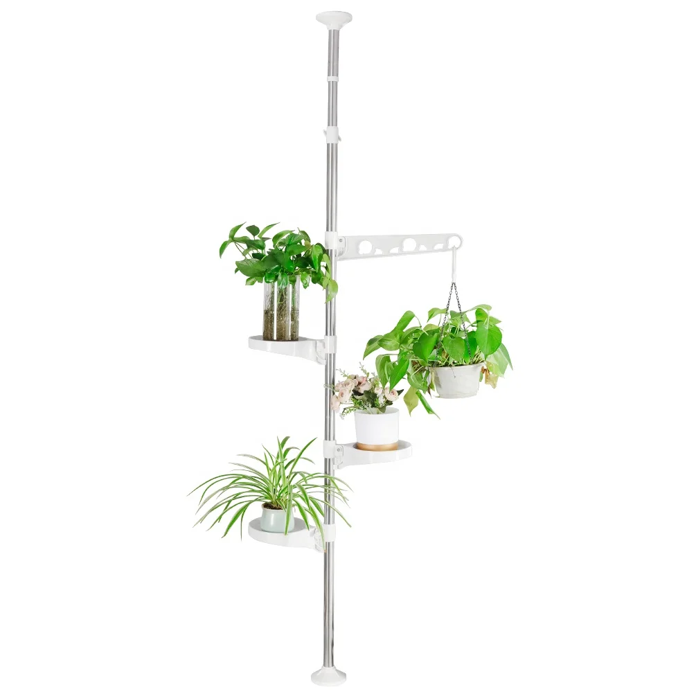 BAOYOUNI 3 Layers Plant Trays Stand 1 Basket Hanging Hooks 90-185 cm Retractable Flower Shelf Metal Flower Shop Display Rack