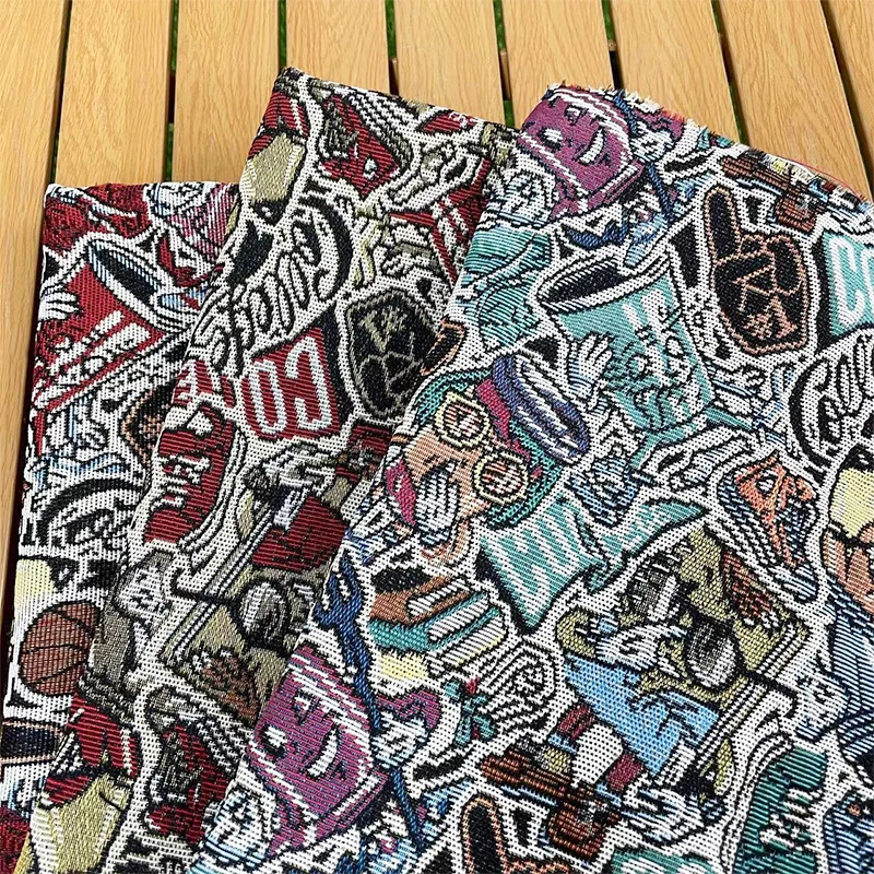 Yarn dyed clothing fabrics supplier custom cartoon tapestry fabric woven gobelin fabric for shorts