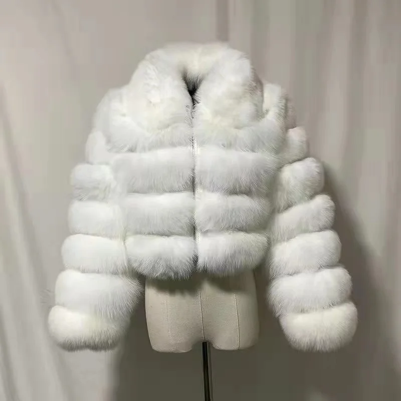 Custom Long Sleeves Fashion Women Fluffy Fur Jacket Winter Real Fox Fur Coat for Ladies