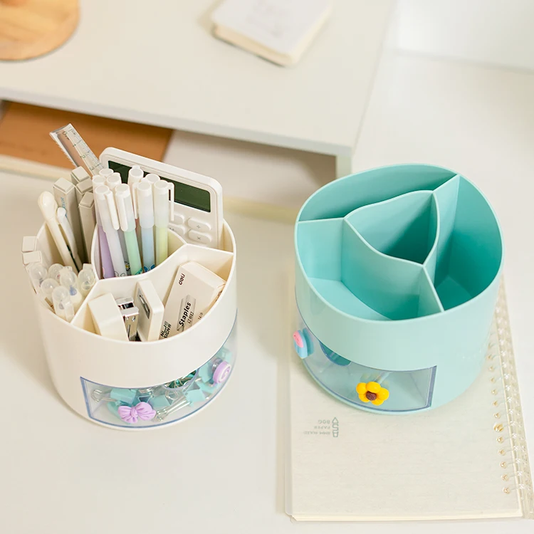 2023 New Product Multifunctional stationery box student desktop decoration creative simple plastic rotating pen holder