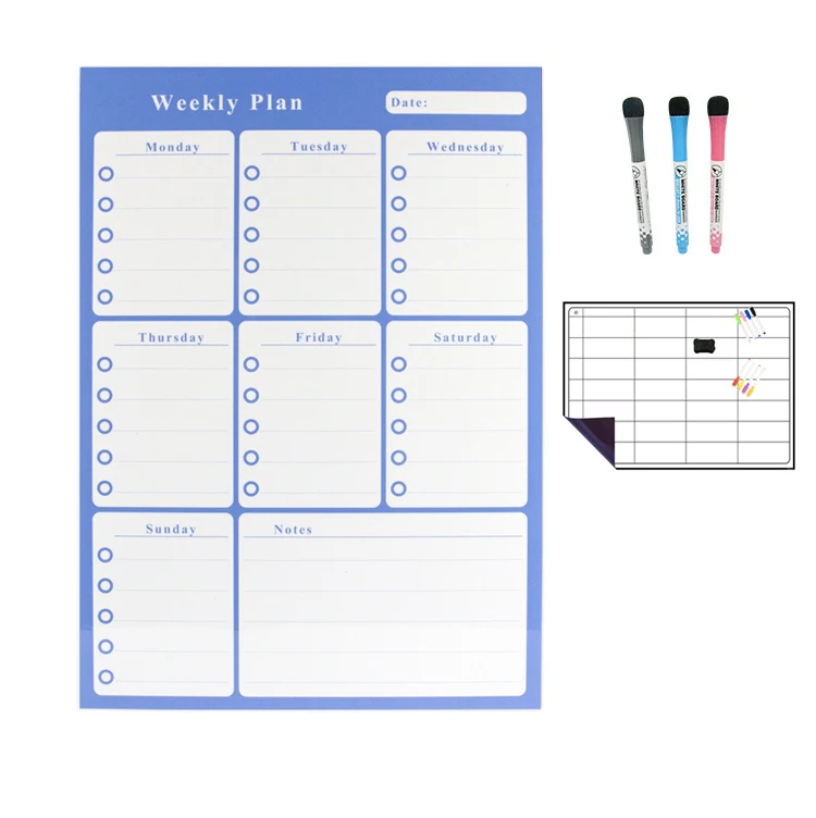 Custom Weekly Whiteboard Calendar Dry Erase Magnetic Chore Chart For Fridge Refrigerator Magnet