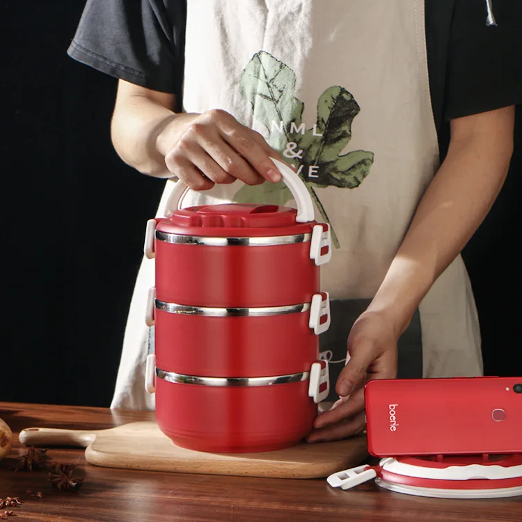 Stainless Steel Lunch Box Insulated Pot Round Multilayer Kids Food Warm Outdoor Bento Salad Box School