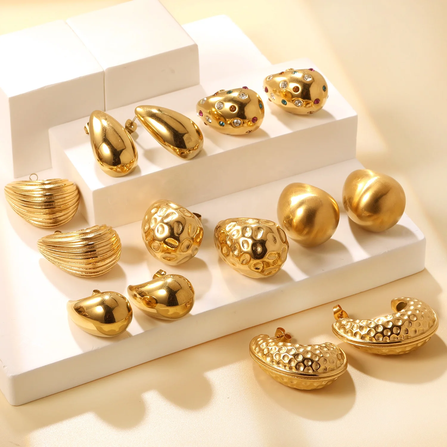 waterproof 18k gold plated teardrop heart stud earrings stainless steel jewelry colourful diamond designer earrings for women