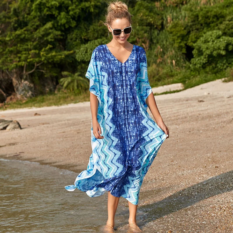 Wholesale Floral Printed Beach Cover Ups Suits Comfortable Beachwear Ladies Blouses And Tops  Dubai Arabic Evening Dresses