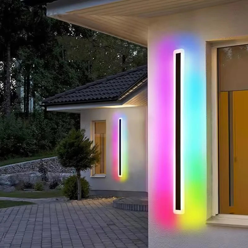 Outdoor Garden IP65 Aluminum Long Wall Lamp 110V 220V RGB RGBW 1M 1.2M 2M 2.4M Exterior LED Strip Linear Outdoor Wall Light