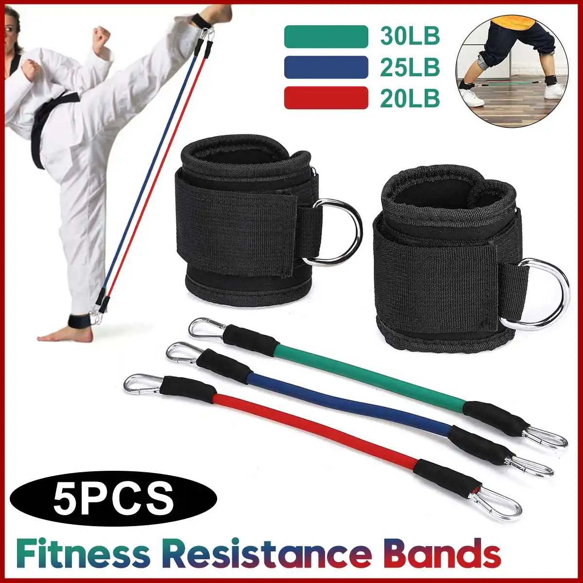 Different Level Tension Fitness Resistance Bands Professional Taekwondo Training Ankle Pull Rope Elastic Bands