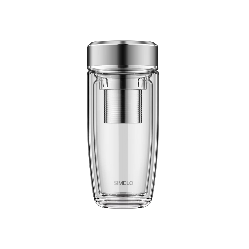 SIMELO 350ML High temperature resistant glass business affairs Tea Separation Double Layer Borosilicate Glass Tea mug glass cup