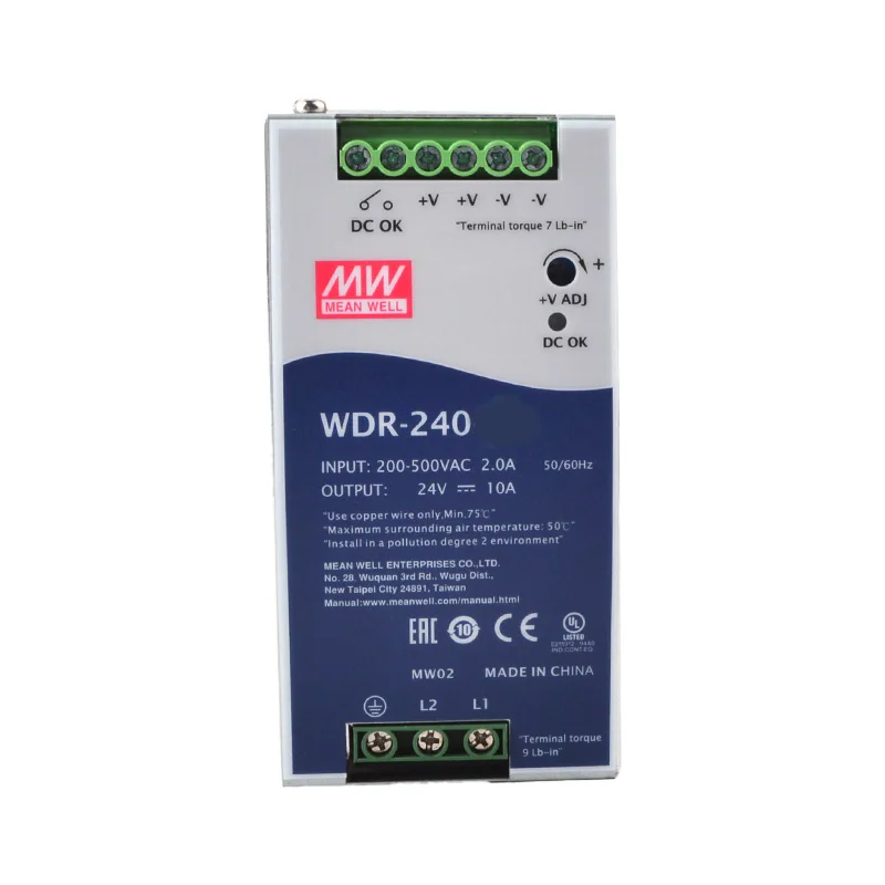Импульсивный источник Meanwell WDR-240-48 240W 48V 5A AC-DC питания с одним выходом, ультра широкий диапазон входного промышленные на din-рейку импульсный источник питания светодиодного табло
