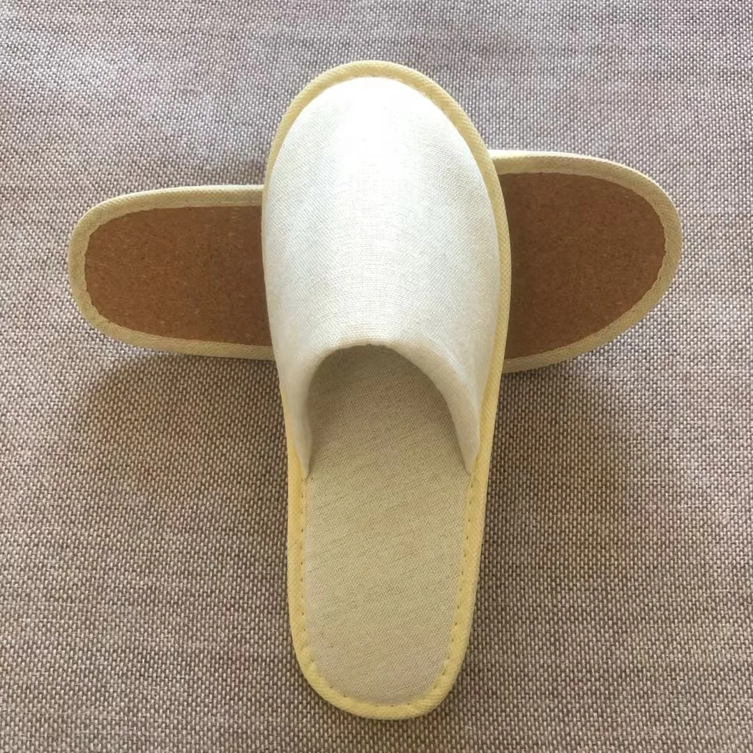 eco-friendly disposable unisex hotel spa Cork Coconut Fiber sole canvas indoor slipper